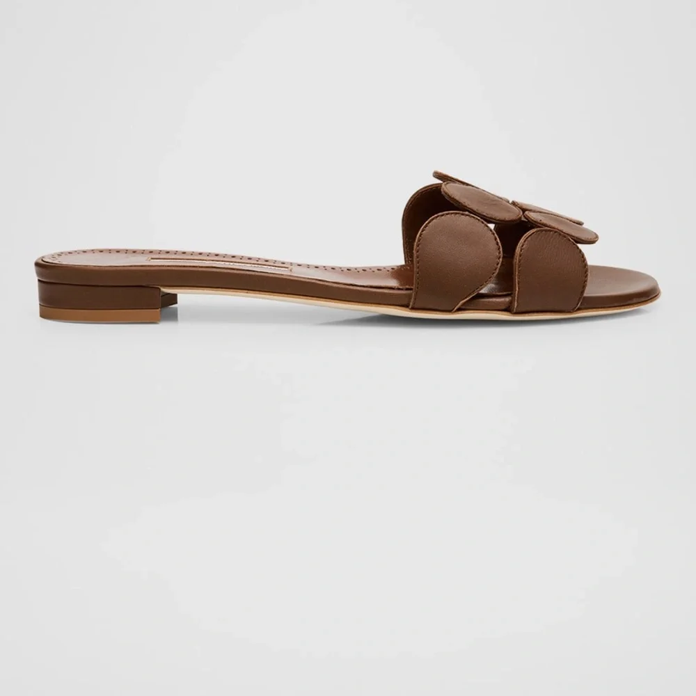 Manolo Blahnik - Circle-Cut Leather Flat Slide Sandals | Size 41 | Gently Used - Picture 9 of 9